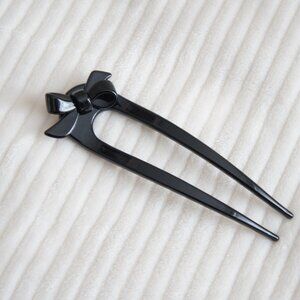 Thick Shiny Black Bow French Hair Fork